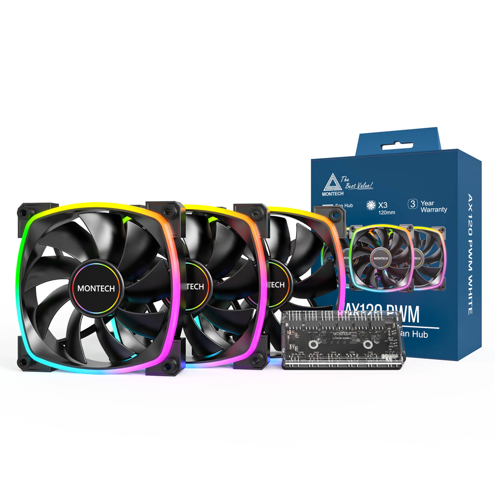 Montech AX120 PWM ARGB Fan, 3-pack, 120mm, Black