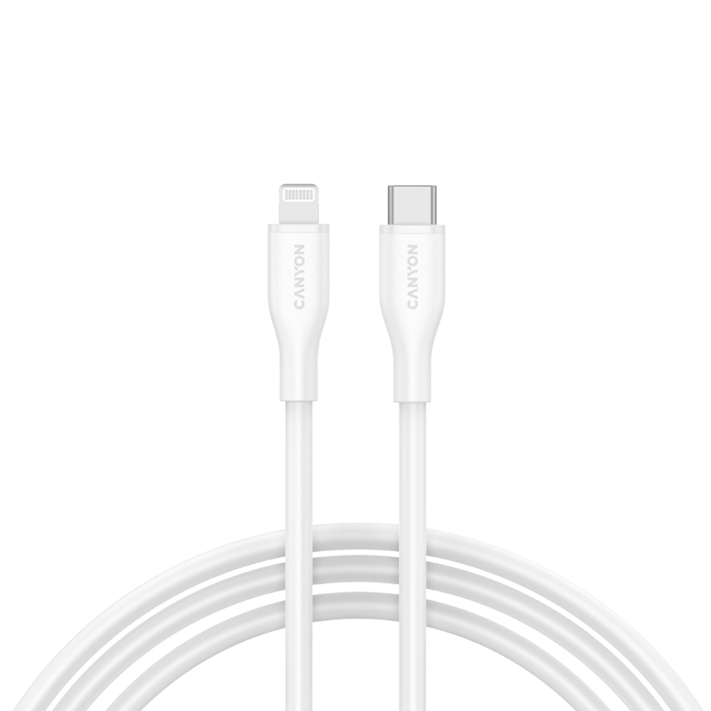 Canyon USB-C to Lightning Cable, Silicone, White
