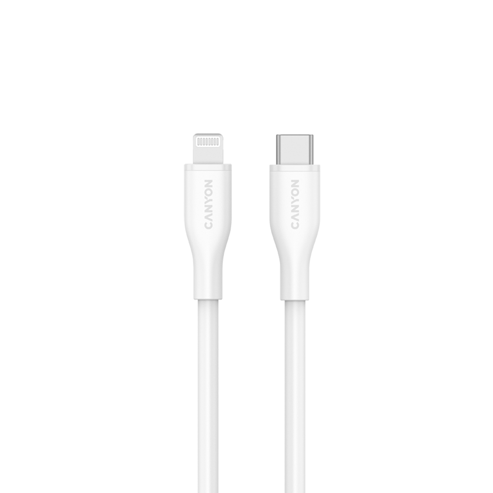 Canyon USB-C to Lightning Cable, Silicone, White