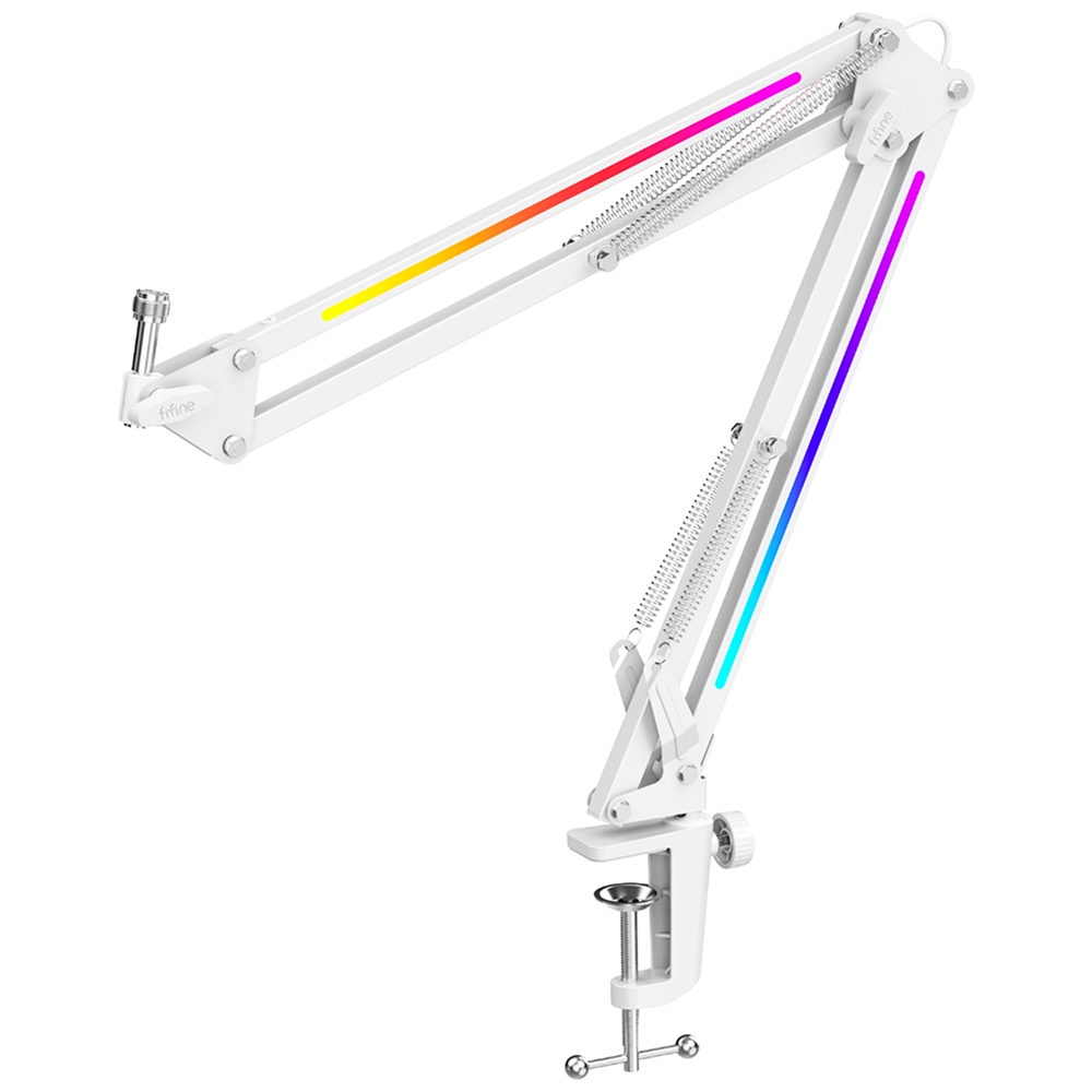 FIFINE AmpliGame BM38 RGB Boom Arm Stand White
