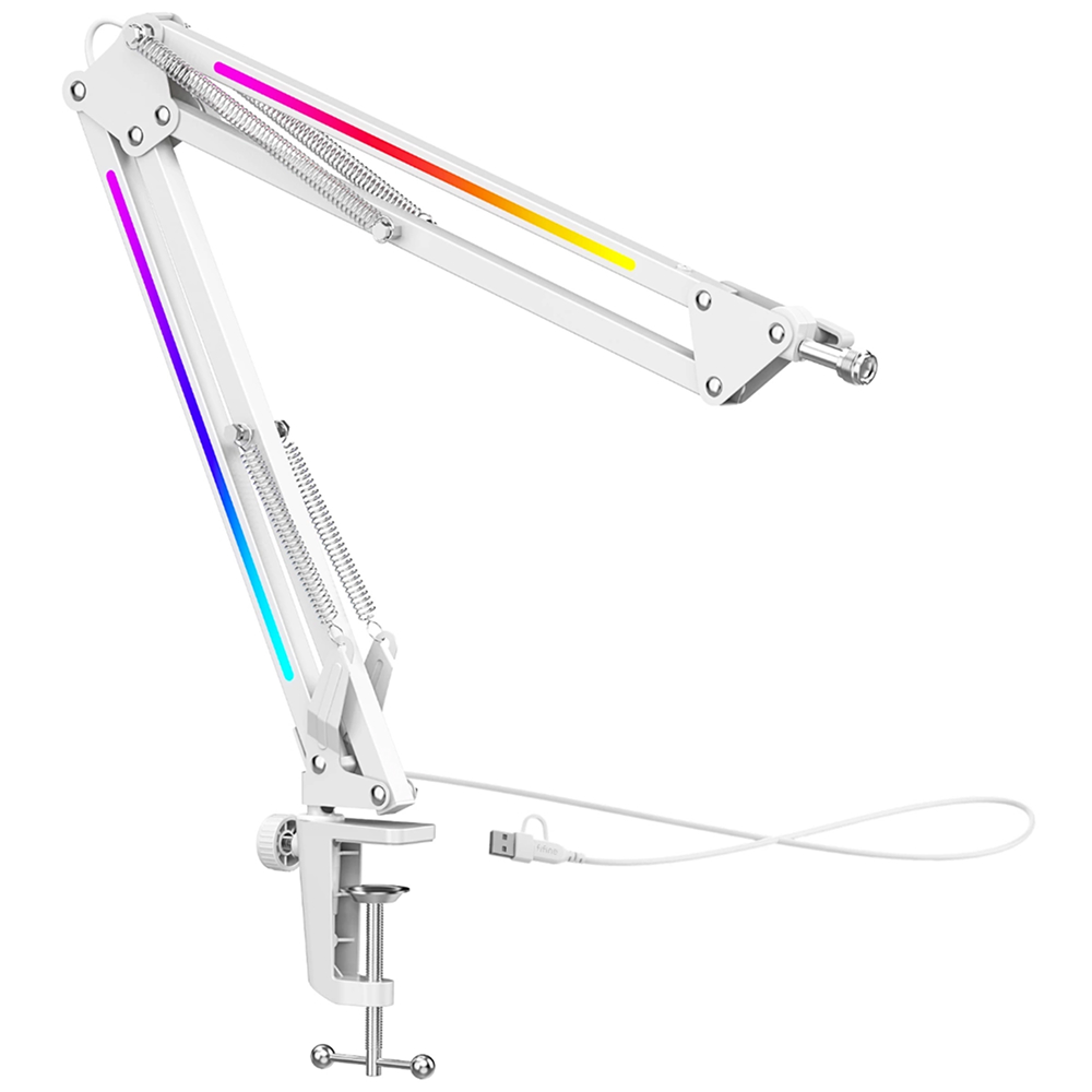 FIFINE AmpliGame BM38 RGB Boom Arm Stand White
