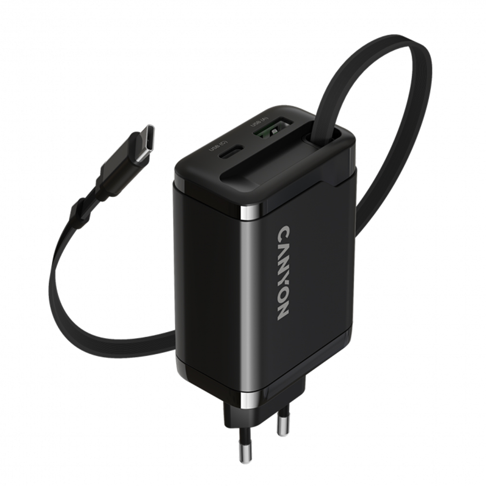 CANYON OnCharge 65RC, Build-In Cable USB-C, 65W, Black