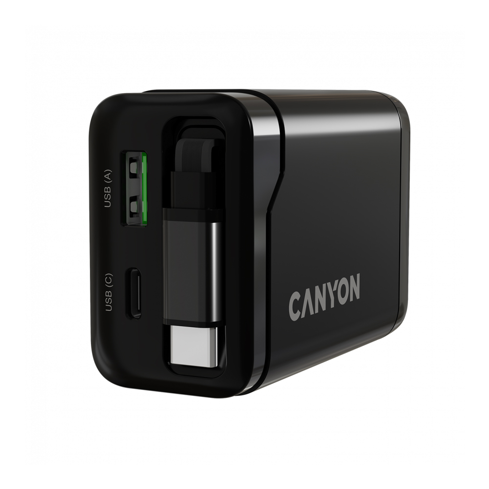 CANYON OnCharge 65RC, Build-In Cable USB-C, 65W, Black