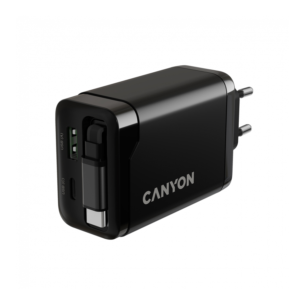 CANYON OnCharge 65RC, Build-In Cable USB-C, 65W, Black