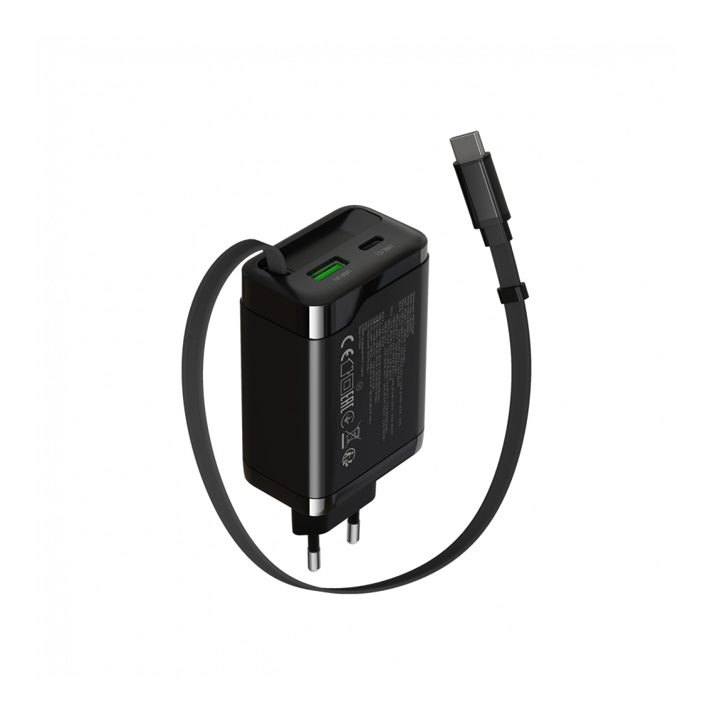 CANYON OnCharge 65RC, Build-In Cable USB-C, 65W, Black