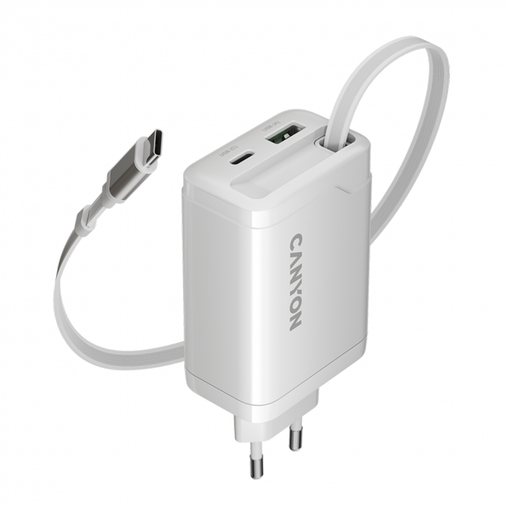 CANYON OnCharge 65RC, Build-In Cable USB-C, 65W, White