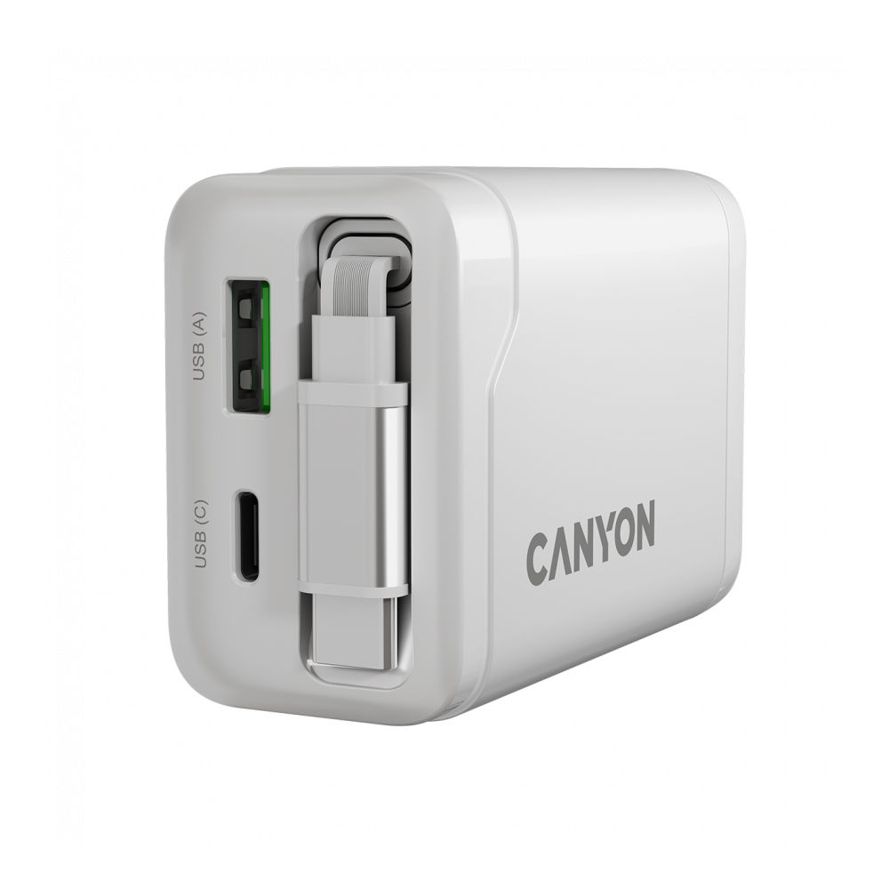 CANYON OnCharge 65RC, Build-In Cable USB-C, 65W, White