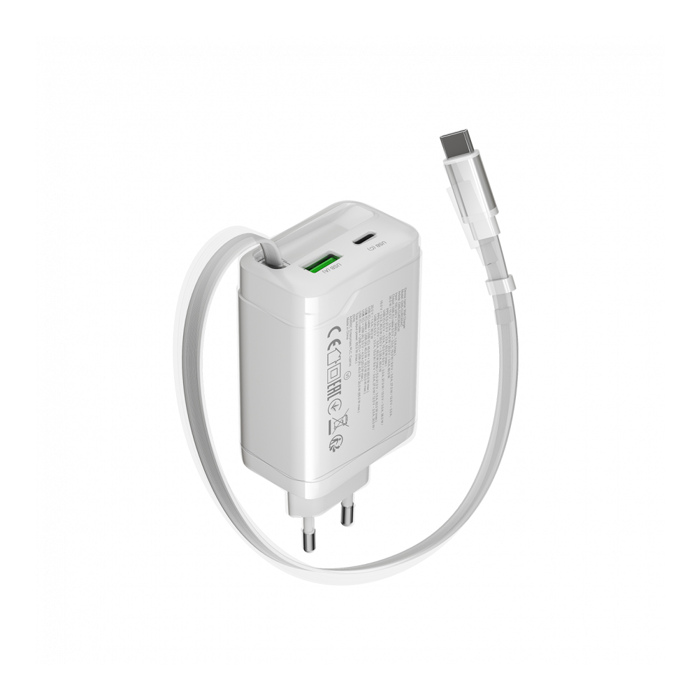 CANYON OnCharge 65RC, Build-In Cable USB-C, 65W, White