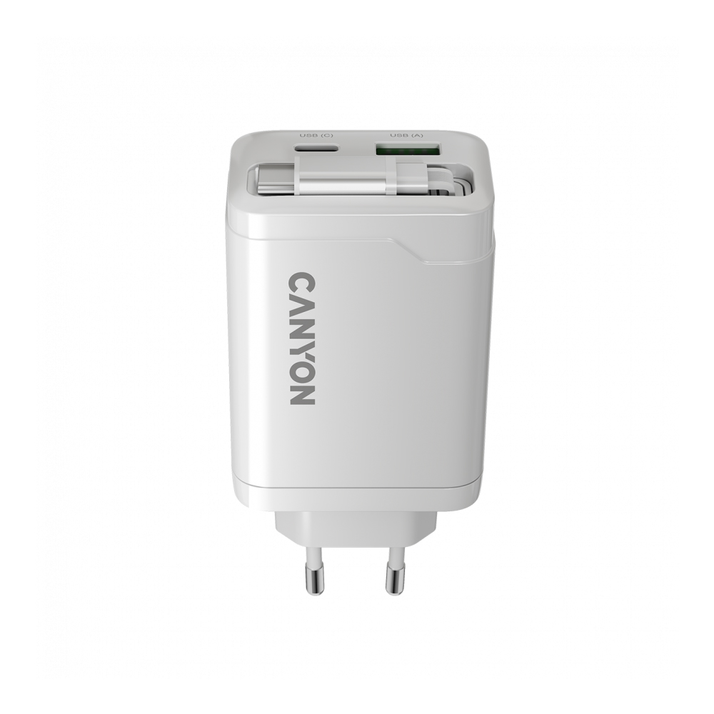 CANYON OnCharge 65RC, Build-In Cable USB-C, 65W, White