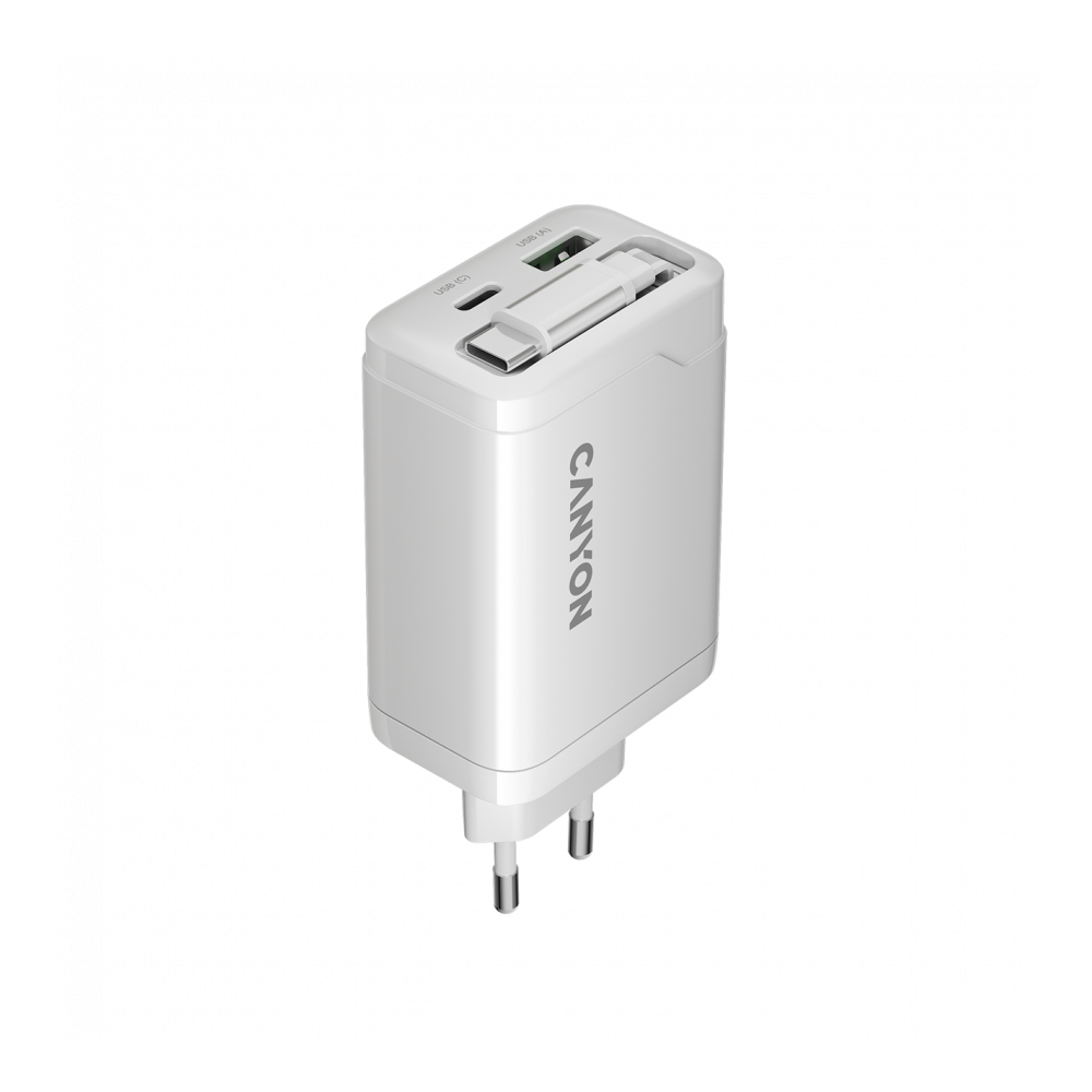 CANYON OnCharge 65RC, Build-In Cable USB-C, 65W, White