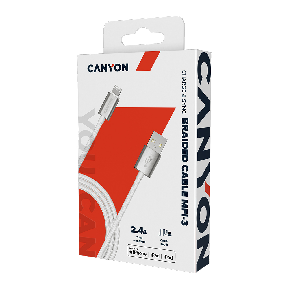 CANYON cable MFI-3 Lightning 12W 1m White