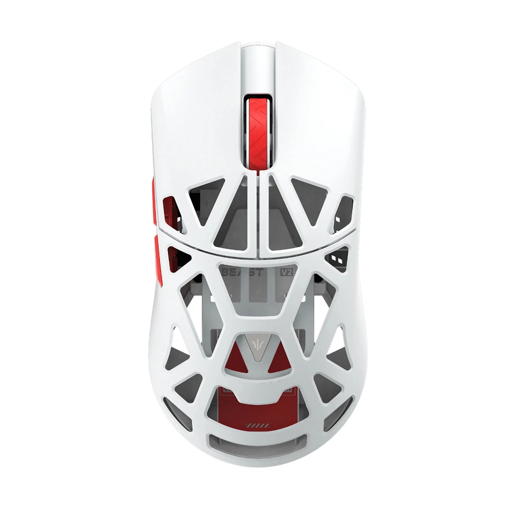 WLMouse Beast X V2 Medium, Omron Opticals Switches, White & Red